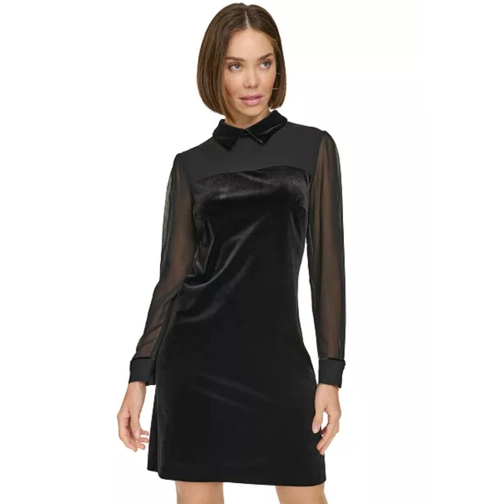 Tommy Hilfiger Mixed Media Long Sleeve Black Dress